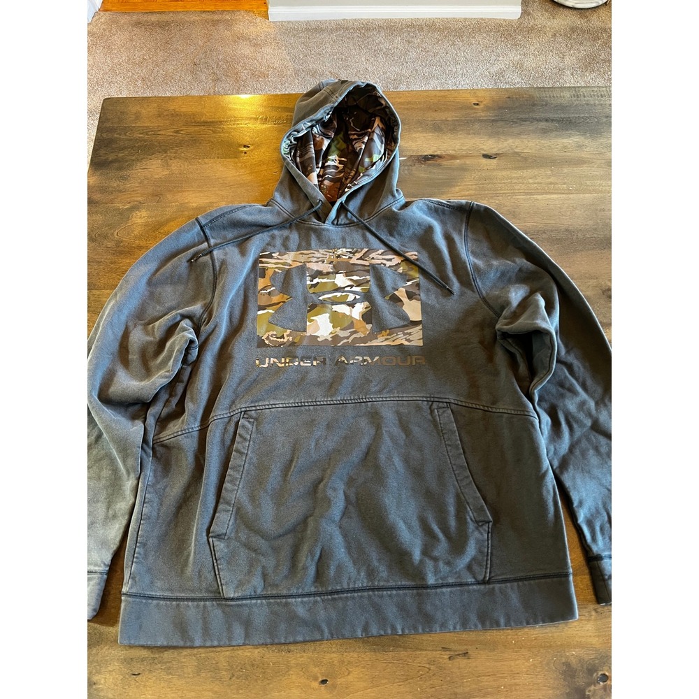 Under Armour Mens Threadborne ColdGear Camo Logo Hoodie Gray Large Loose Fit